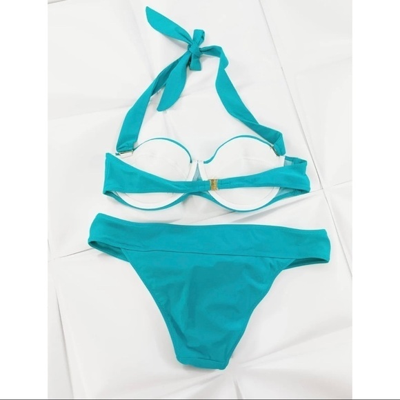 Charlie by Matthew Zink MZ Jerry Halter Bandeau Bikini 2pc Set Turquoise Sz L - Picture 4 of 9